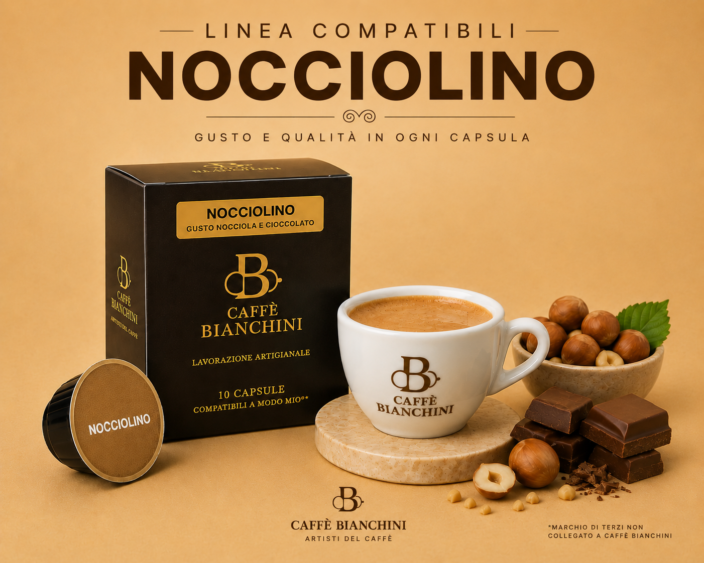 Capsule Nocciolino – Astuccio 10 Capsule compatibili nespresso | Caffè Bianchini
